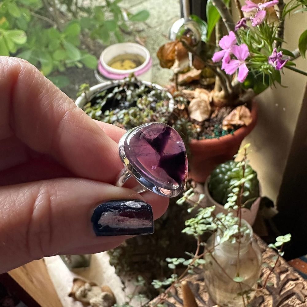 Natural Trapiche Star Amethyst Sterling Silver Ring Size 10 - Picture 5 of 8